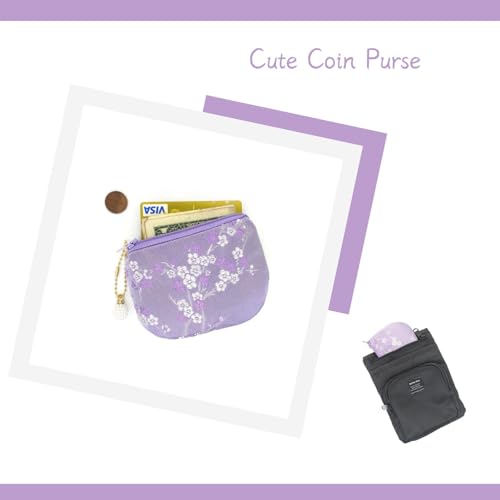 Handmade Women Coin Purse Brocade Rosary Bag Silk Jewelry Pouch Zipper Wallet - Blue Violet - color: Blue_Violet
