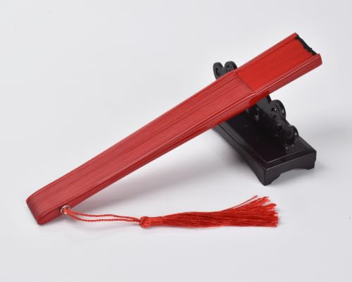 8.27" Top Green Bamboo Silk Folding Fan, Traditional Chinese/Japanese Handheld Fan for Daily Use, Decor & Gift (Red Silk Hand Fan+Case 1p) - color: Red Silk Hand Fan+Case 1p
