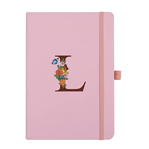 Pink Notebook for Women, 5.7"X8.3" A5 Journal Notebook with Letter L, Dual-Sided Writing Notebook with Dividers, Cute Leather Journal for Work, Business, School, Meetings, Travelers, Small Notebook - color: L