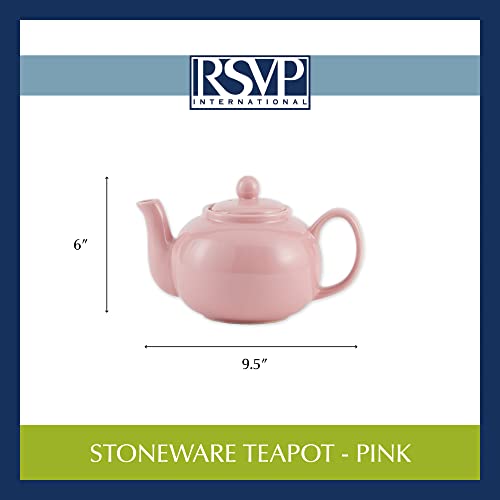 RSVP International Stoneware Teapot Collection, Microwave and Dishwasher Safe, 42 oz, Pink - color: Pink, size: 42 oz