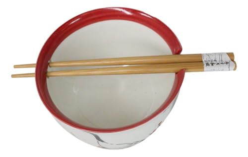 Ebros Gift Artistic Donburi Ramen Udon Noodles Soup Salad 5" D 18Oz Bowl With Bamboo Chopsticks And Built In Rest Set Asian Dining Kitchen Accent (White Japanese Crane On Cherry Blossoms) - color: White Japanese Crane On Cherry Blossoms