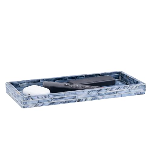 PEMAR Blue Mother of Pearl Tray Set of 2 – Handcrafted Decorative Vanity & Countertop Organizer for Bathroom, Entryway, Coffee Table – Elegant Home Decor Accent, 11.8" Lx5.1 Wx1 H - color: Blue