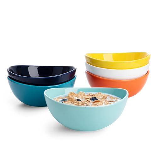 Sweese 18 oz Medium Porcelain Bowl - Set of 6 Rainbow Colored Cereal, Dessert, Soup, Rice & Salad Bowls, Ceramic Serving Bowls - color: Rainbow, style: Medium (18 oz)
