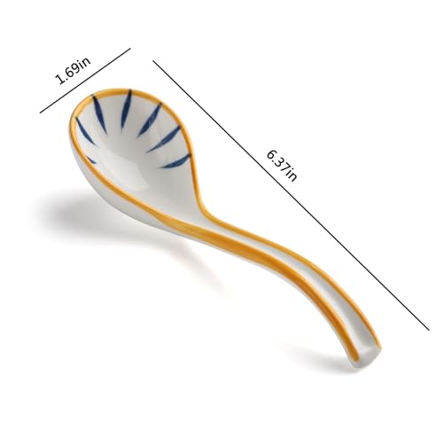 Soup Spoons Set of 4 Japanese Korean Curved Handle Ceramic Ramen Soup Spoon - style: Style 2