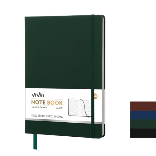 ViVin A4 Hardcover Lined Notebook,8.5x11 192 pg College Ruled Leather - color: Dark Green, size: A4