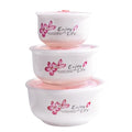 Ceramic Food Storage Bowl with Lids Set of 3, Cherry Blossom Nesting Bowls