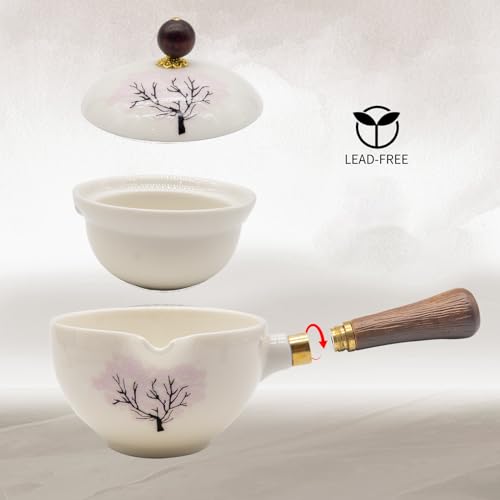 LURRIER Porcelain Chinese Gongfu Tea Set,Portable Teapot Set with 360 Rotation Tea maker and Infuser,Portable All in One Gift Bag for Travel,Home,Gifting,Outdoor and Office (Sakura) - color: Sakura