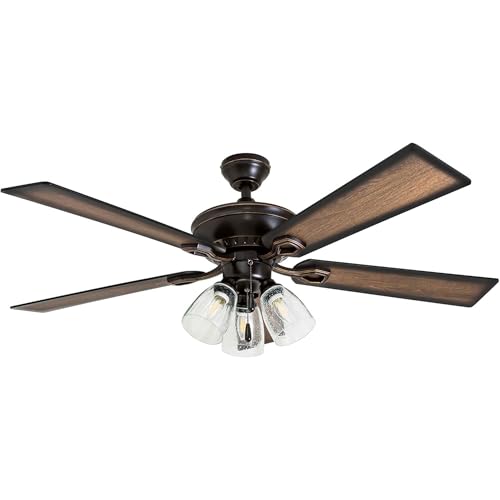 Prominence Home Glenmont, 52 Inch Farmhouse LED Ceiling Fan with Light, Pull Chain, Three Mounting Options, Dual Finish Blades, Reversible Motor - 40278-01 (Oil-Rubbed Bronze) - color: Bronze
