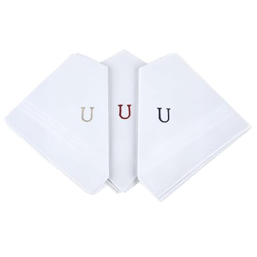 Initial Handkerchief for Men, Monogrammed Boxed 3 Piece Set,100% Cotton - color: Ih3701-u