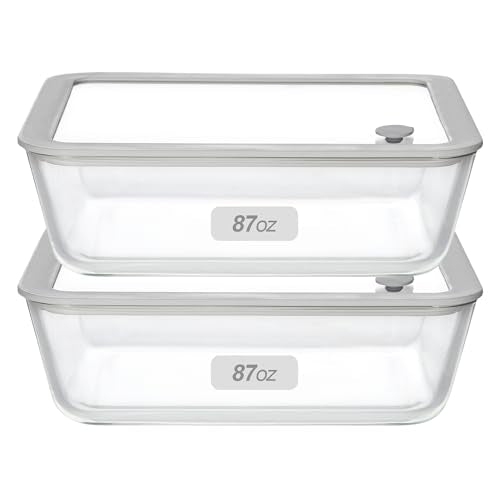 Glass Food Containers with Glass Lid, Microwave Safe Food Storage Container Set, 2 Pack of 87oz, Large Size Airtight Storage Set with Leak Proof Lids, Meal Prep Containers - color: Grey-2RL