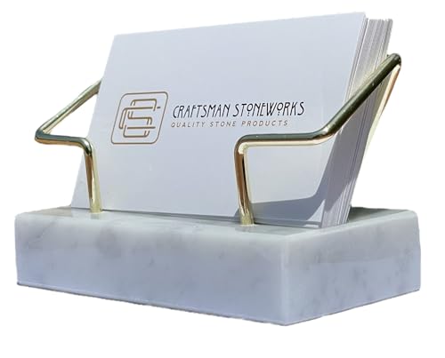 White Marble Card Holder – Gold Wire Desk Stand - color: White Marble