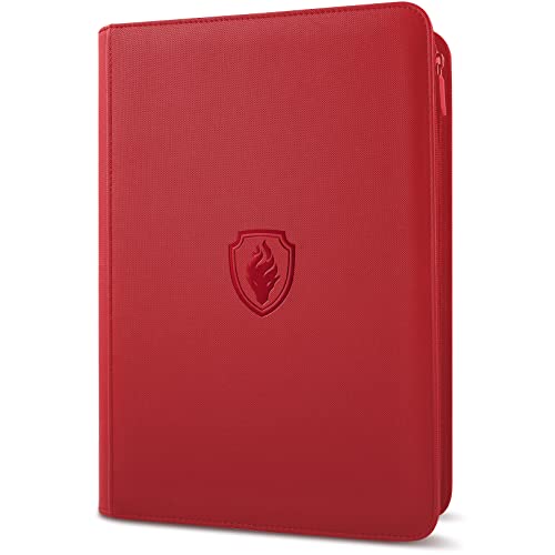 Premium Zip Card Binder, Fabmaker 9 Pocket Trading Card Binder PU Cover - color: Red, size: 9 Pocket - 13.9" x 10.5"