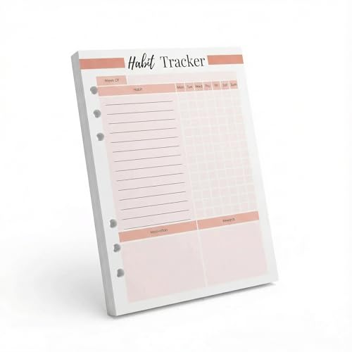 A5 Weekly Habit Tracker Inserts - Motivation & Rewards Pages for Weekly Goals and Consistency, Double-Sided 6-Hole Refill for A5 Binders, 50 Sheets, 100 Pages