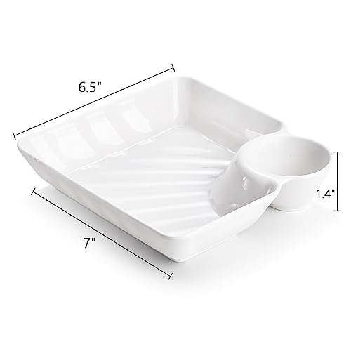Lawei 10Pcs Chips and Dip Plates, Plastic Serving Platter Set Dumpling Plate with Dipping Saucer, White Divided Snack Serving Dishes for Appetizer, Sushi, Taco Salsa, Charcuterie, Reusable - size: Medium