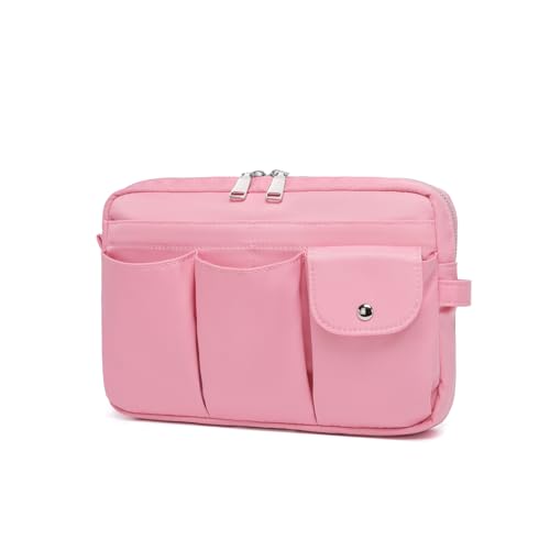 Pencil Holder Storage Bag for Women, Large Capacity Zippered Pencil Case with Multiple Pockets, Nylon Canvas Stationery Organizer for Office, Travel & Daily Use (Nylon,Pink) - color: Pink/Nylon