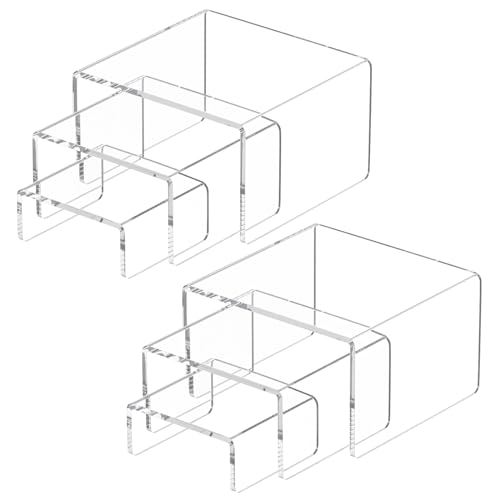 NIUBEE Acrylic Risers Display Stand 2 Set, Clear Display Risers Shelf,3x3x4 - size: (3,3,4)" x2Set