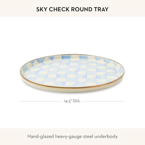 MACKENZIE-CHILDS Enamel Round Tray, Light-Blue-and-White Sky Check - color: Sky Check