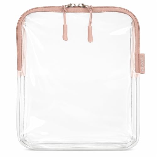 BORSALI TSA Approved Toiletry Bag, Clear, Quart Size, Taupe - color: Taupe