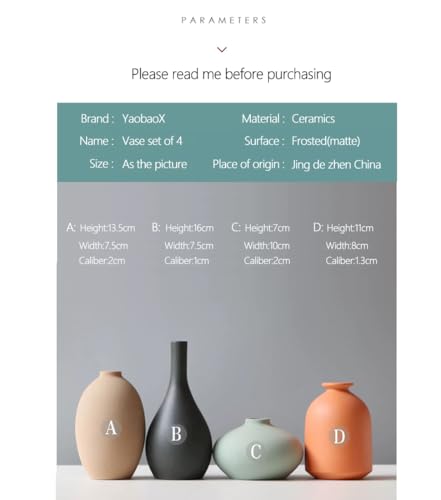 Vase Set of 4 with Dried Flower for Shelf Home Decor Matte Ceramic - size: Vase Set 4 - with Dried Flower