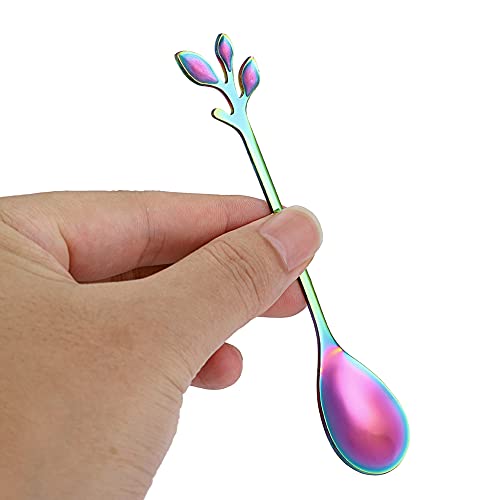 AnSaw Elegant Rainbow Leaf Coffee Spoons - 10-Piece, 4.7" Mini Spoon - color: Rainbow