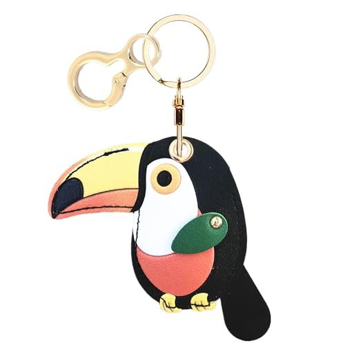 Leather Keychain Holder Protective Case Compatible with Apple AirTag - color: Toucan