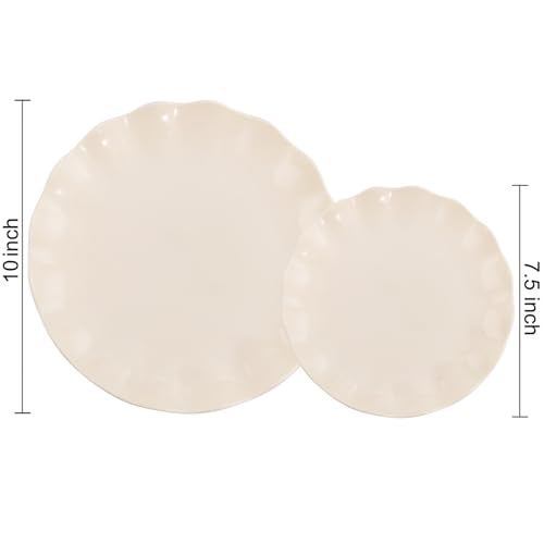 LIYH 24 Pcs Plastic Plates Reusable,Unbreakable Dinner Plates, Scalloped Plastic Plates, Dishwasher Safe,Ivory Plate Sets Perfect for Parties, Birthday, Picnics, BPA Free(12Guests) - color: 24 Beige, size: 24(12 Guests)