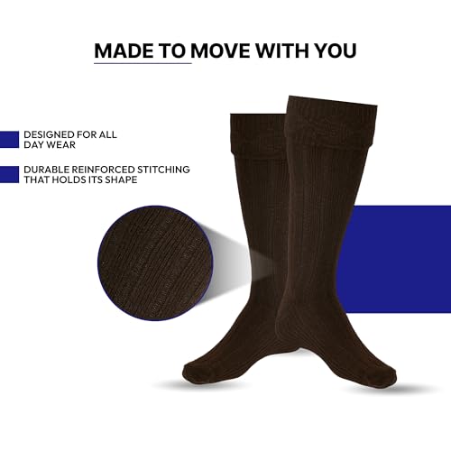Scottish Bubbles And Square Kilt Hose for Men, Ribbed Socks for USA Shoe Sizes - color: Brown, size: Medium