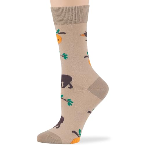 7BIGSTARS Women Cotton Crew Socks, Patterned 4 Pack, M 5-9 - L 8-12 - color: 11 - Black, Beige, Light Beige, Orange (A50), size: 5-9