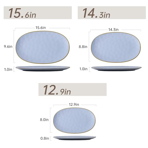 Ceramic Oval Serving Platter: 15.6/14.3/12.9 Inch Large Serving Dishes for Entertaining Party, Turkey, Steak, Ham, Microwave Dishwasher Safe, Blue - color: Blue, size: Oval