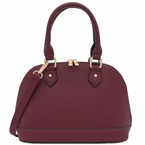 FashionPuzzle Zip-Around Saffiano Classic Dome Satchel - color: Wine