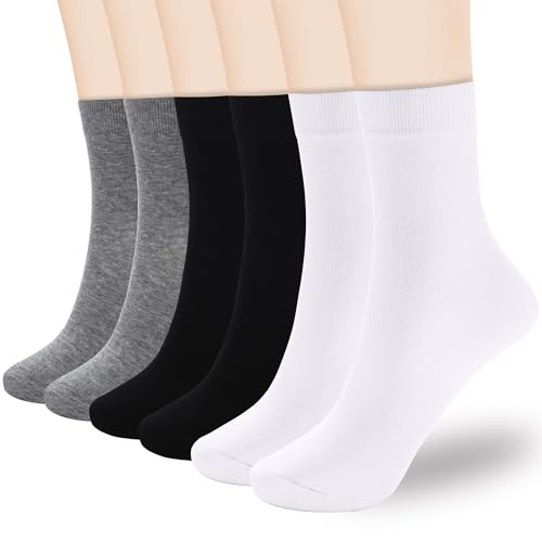 Corlap Women's Thin Above Ankle Socks-6Pairs Cotton Bootie Dress Crew Socks - color: 6 Pairs 2white+2black+2grey, size: 6-9
