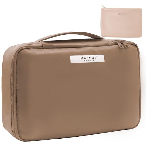 Queboom Travel Makeup Bag Cosmetic Bag Toiletry Bag for Women & Men, Coffee - color: Coffee-1pcs