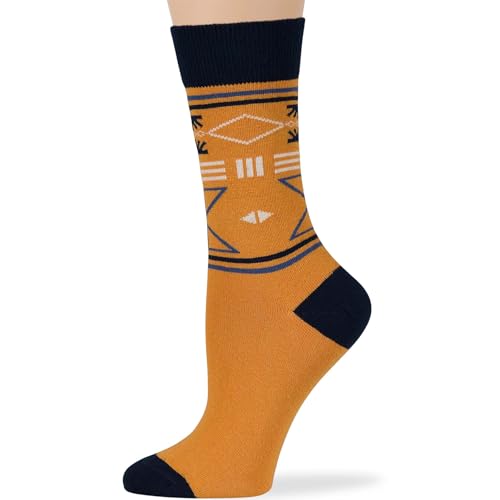 7BIGSTARS Women Cotton Crew Socks, Patterned 4 Pack, M 5-9 - L 8-12 - color: 02b - Dark Navy, Navy, Tan (A54), size: 5-9