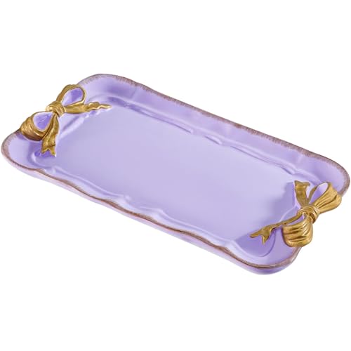 Warmtree Bow Jewelry Tray, Coquette Trinket Dish, Vanity Decor - color: Purple