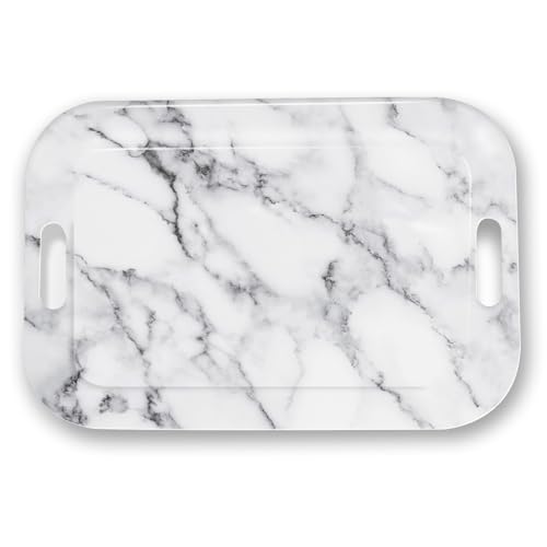 Serving Trays with Handles, 14.5 x 9.8 inch Rectangular Plastic Tray for Restaurant, Kitchen, Gray White Marble - color: Gray White Marble