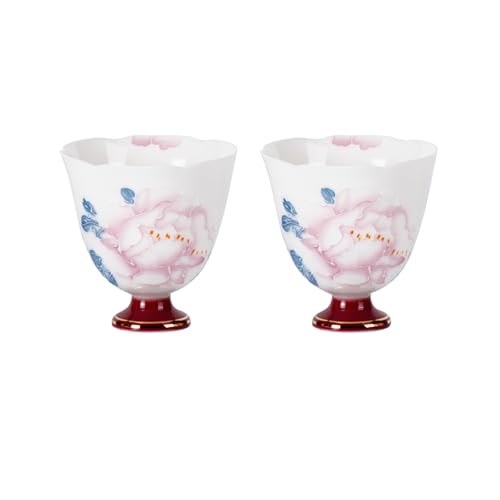 KAMMAK Tea Cup Set of 2 Small Tea Cups 2.8oz Floral Porcelain Tea Cup Set, Asian Ceramic Teacups for Home, Party, Office, Chinese Kung Fu Tea Set for Hot/Cold Drink - style: 710N Flower