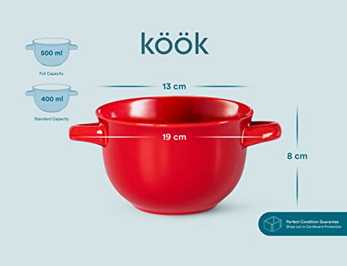 KooK French Onion Soup Crocks with Lids & Handles, Set of 4, Cherry Red - color: Red