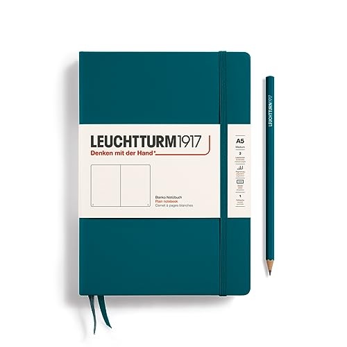 LEUCHTTURM1917 - Notebook Hardcover Medium A5-251 Numbered Pages for Writing and Journaling (Pacific Green, Plain)