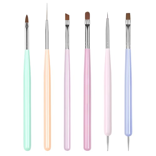 Nail Art Brushes, 6 Pcs Nail Brush Set with Liner Brush and Dotting Pens - color: 6PCS Nail Brush Set
