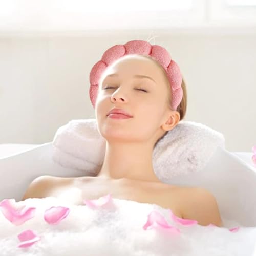 Beleki Spa Headband for Women Face Washing Headband and Wristband Set Sponge Headband Makeup Skincare Wash Face Headband Puffy Headwear Non Slip Hair Accessory for Women & Girls - color: Coral