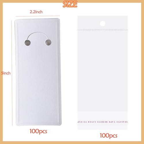 100 Set Keychain Display Cards with Bags,Jewelry Packaging Blank Hanging Cards for Selling - color: White 5"x2.2"