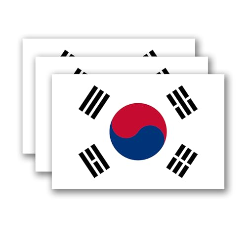 (3Pcs) South Korea Flag Stickers – South Korean Sticker Decals, 3" x 2" - color: South Korea