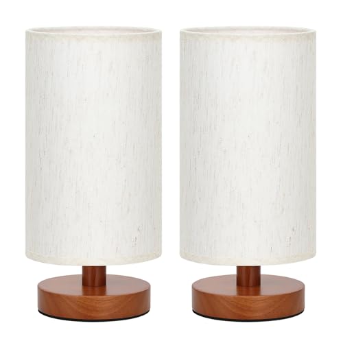 Desk Small Lamps Set of 2 (Cream Shade - Walnut Base, 9" Inline Control) - color: Cream Shade - Walnut Base set of 2