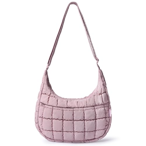 Puffer Crossbody Hobo Bag for Women Nylon Quilted Purse Lightweight Shoulder Handbag with Adjustable Strap - color: 05-purple