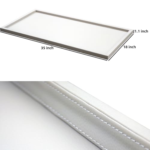 35 * 18 Inch Rectangular Ottoman Tray | Textured PU Leather, Waterproof & Heat-Resistant Storage for Coffee/Dining Tables, Sofa, Bed, Entertainment & Party (Tranquil Beige, 35 * 18in) - color: Tranquil Beige, size: 35" x 18" x 1.1"