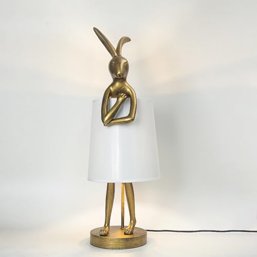 NorDiem Cute Rabbit Animal Table Lamp,Big Size 25.6", Gold Resin Bunny Decor LED Desk Light,White Linen Shade,Home Eye Protection Lamp Office Study Bedside Small Bunny Light (25.6" White Shade) - color: 25.6" White Shade