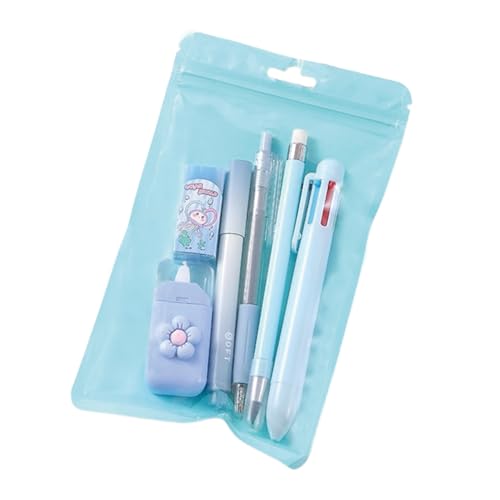MOZXIRZ 6 Pcs Cute Blue Stationery Set for Women Back to School Supplies Office Supplies Including Gel Ink Pens 6-in-1 Ballpoint Pens Pencil Eraser (Blue) - color: Blue