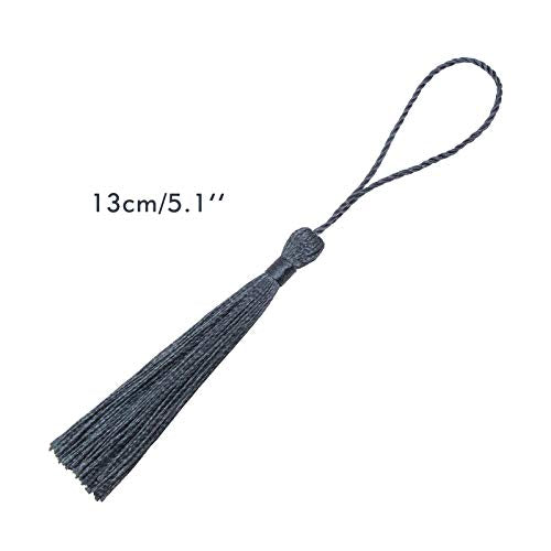 VAPKER 100 Pieces Dark Gray Color 13cm/5-Inch Silky Handmade Soft Tassels Floss Bookmark Tassels with 2-Inch Cord Loop for Jewelry Making, DIY Projects, Bookmarks - color: T:dark Gray