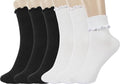 BomKinta Ruffle Socks Women Turn-Cuff Frilly Sock Cotton Crew Socks - color: 3 White 3 Black