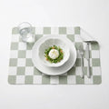 Set of 6 Checkerboard Non-Slip Washable Placemats for Dining Table - color: Sage Green